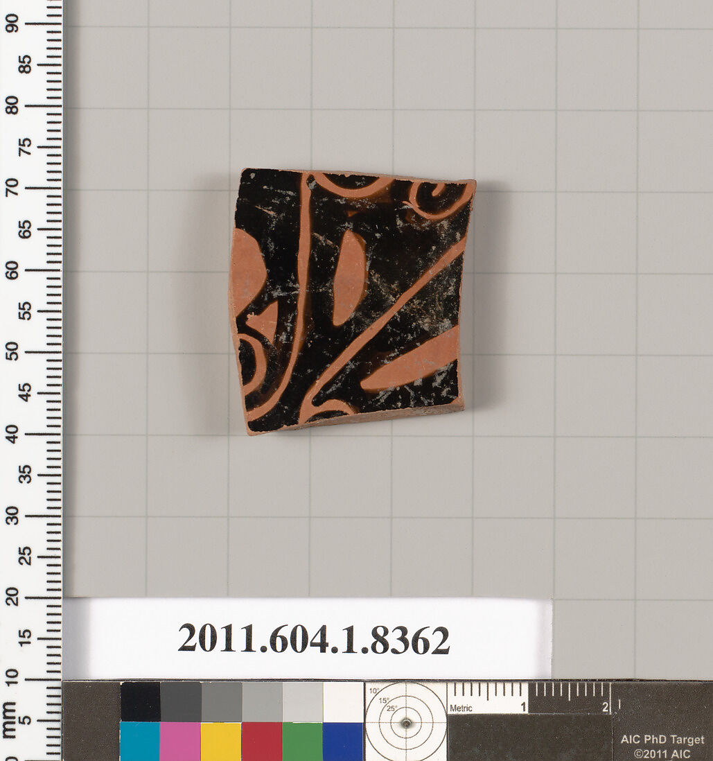 Terracotta fragment of a kylix (drinking cup), Terracotta, Greek, Attic