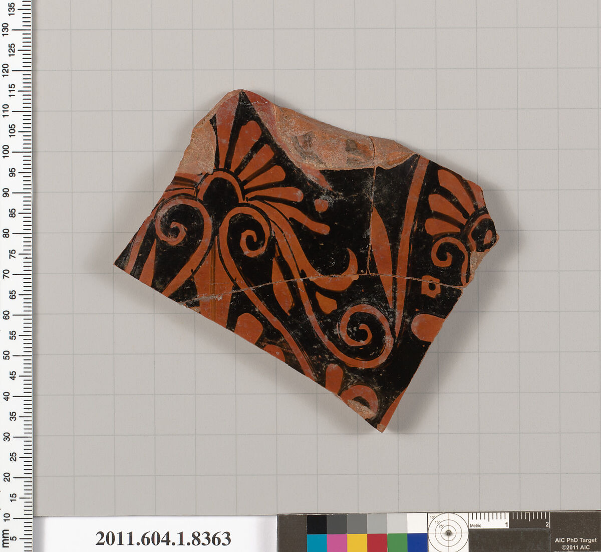 Terracotta fragment of a kylix (drinking cup), Terracotta, Greek, Attic