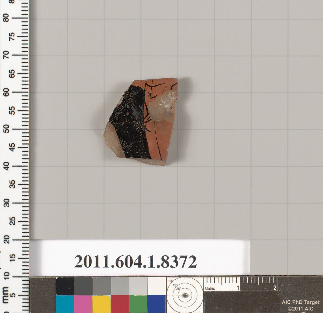 Terracotta fragment of a kylix (drinking cup), Terracotta, Greek, Attic