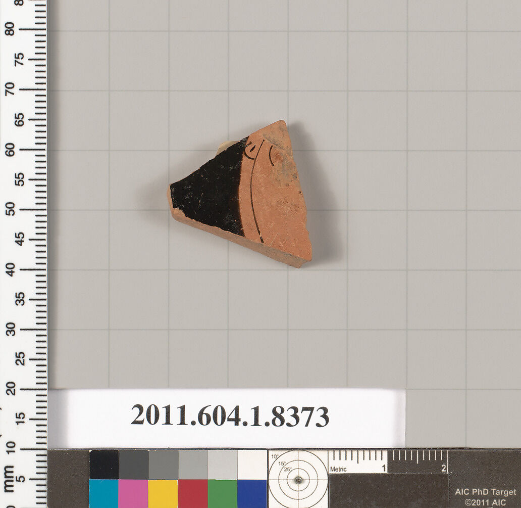 Terracotta fragment of a kylix (drinking cup), Terracotta, Greek, Attic