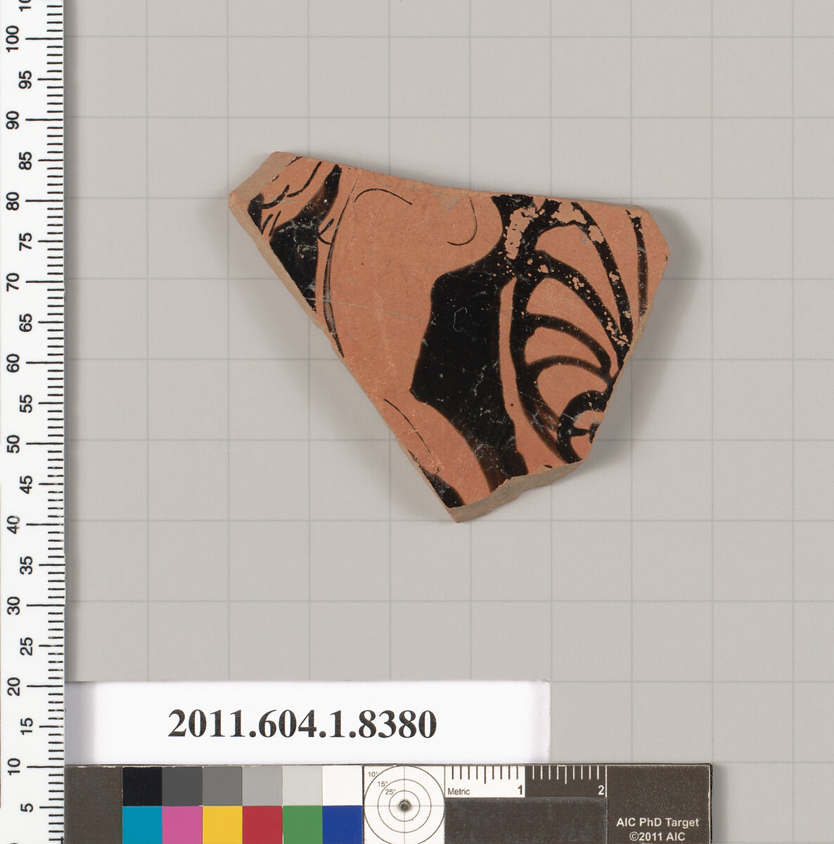 Terracotta fragment of a kylix (drinking cup), Terracotta, Greek, Attic