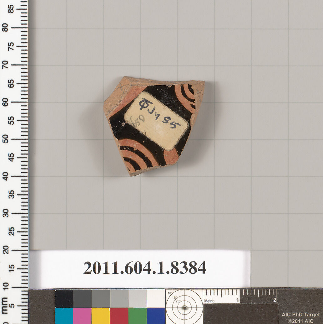 Terracotta fragment of a kylix (drinking cup), Terracotta, Greek, Attic
