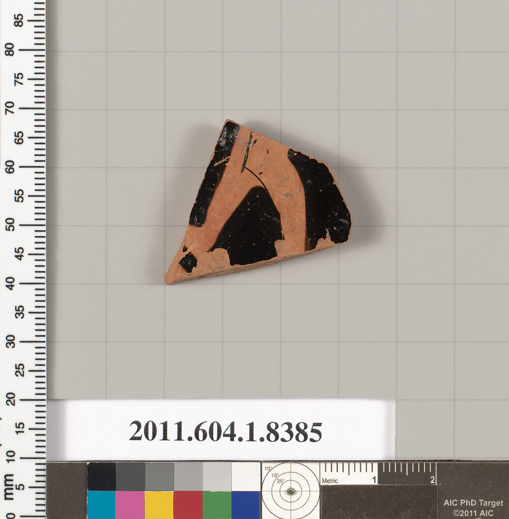Terracotta fragment of a kylix (drinking cup), Terracotta, Greek, Attic