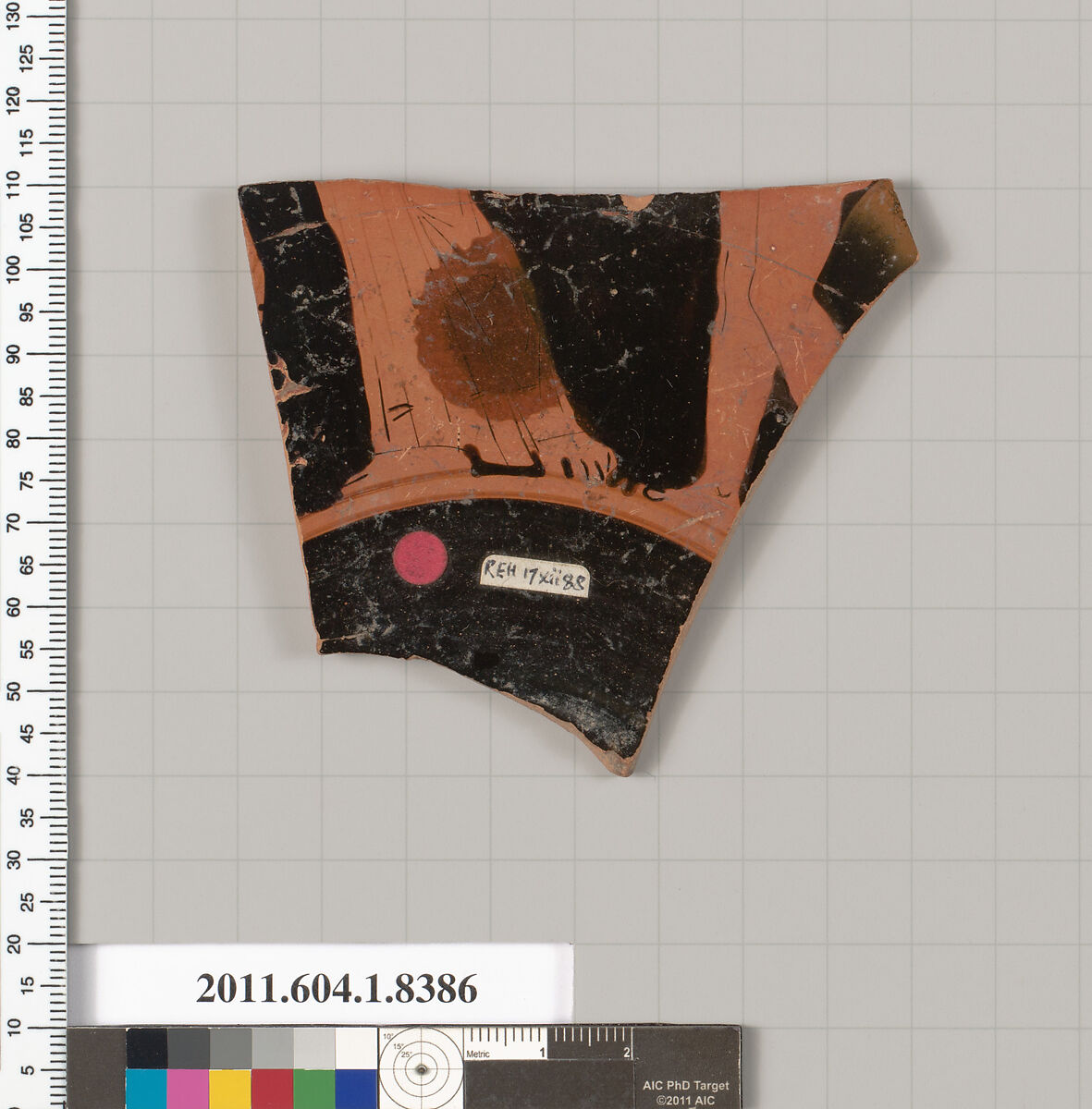 Terracotta fragment of a kylix (drinking cup), Terracotta, Greek, Attic