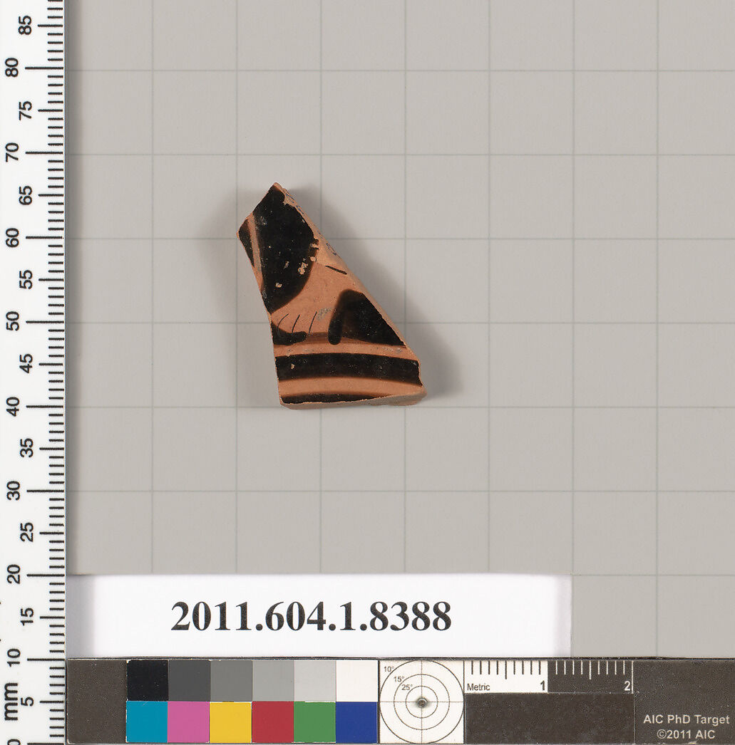 Terracotta fragment of a kylix (drinking cup), Terracotta, Greek, Attic