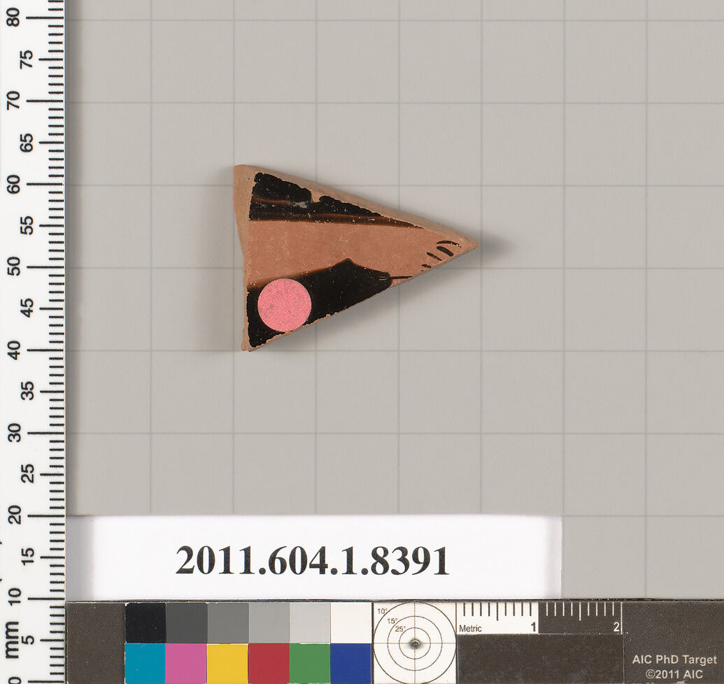 Terracotta fragment of a kylix (drinking cup), Terracotta, Greek, Attic