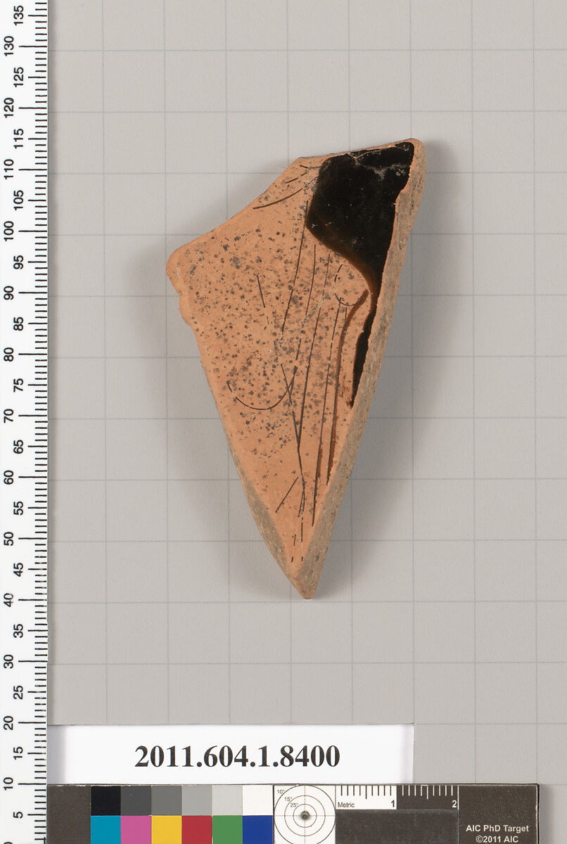 Terracotta fragment of a kylix (drinking cup), Terracotta, Greek, Attic