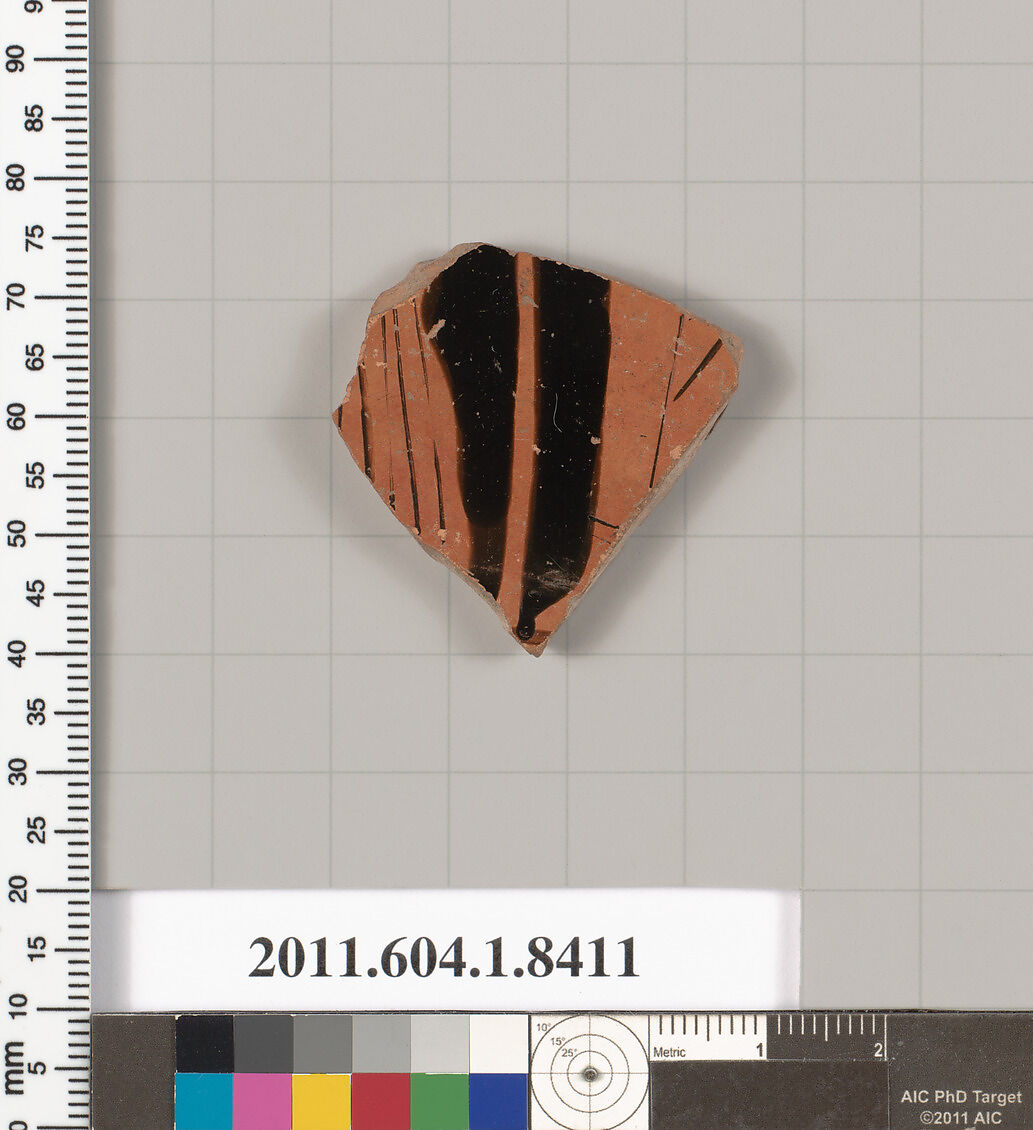 Terracotta fragment of a kylix (drinking cup), Terracotta, Greek, Attic