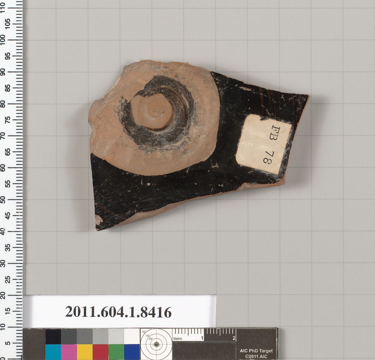 Terracotta fragment of a kylix (drinking cup), Terracotta, Greek, Attic