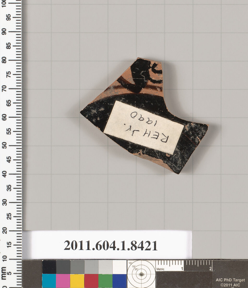 Terracotta fragment of a kylix (drinking cup), Terracotta, Greek, Attic