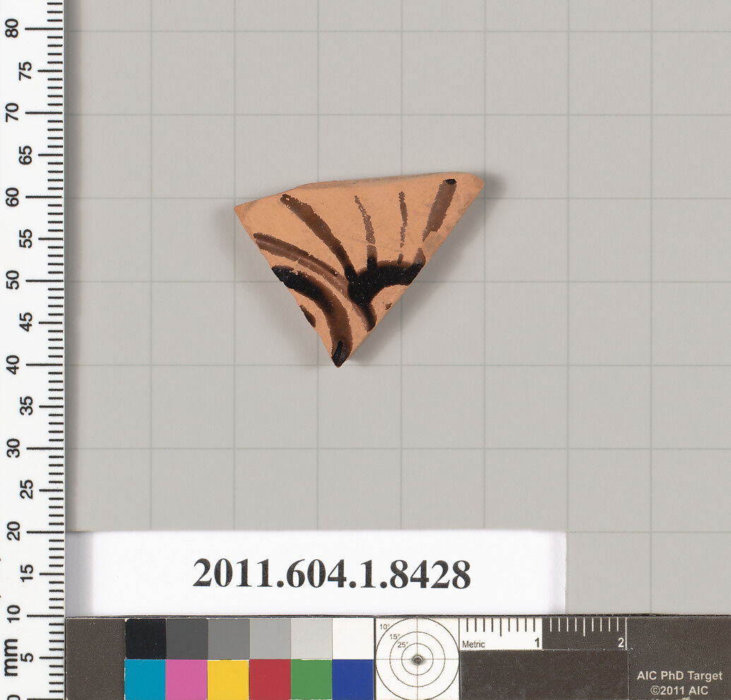 Terracotta fragment of a kylix (drinking cup), Terracotta, Greek, Attic