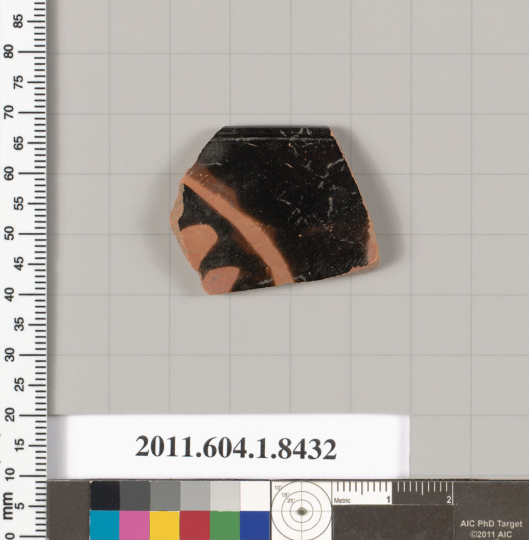 Terracotta rim fragment of a kylix (drinking cup), Terracotta, Greek, Attic 
