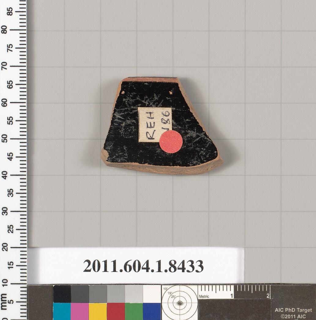 Terracotta rim fragment of a kylix (drinking cup), Terracotta, Greek, Attic