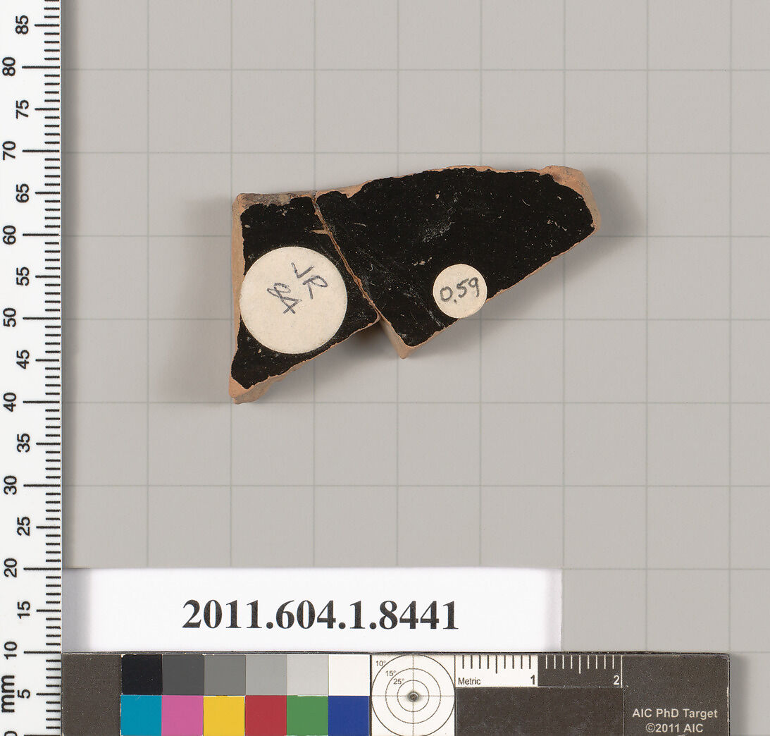 Terracotta fragment of a kylix (drinking cup), Terracotta, Greek, Attic