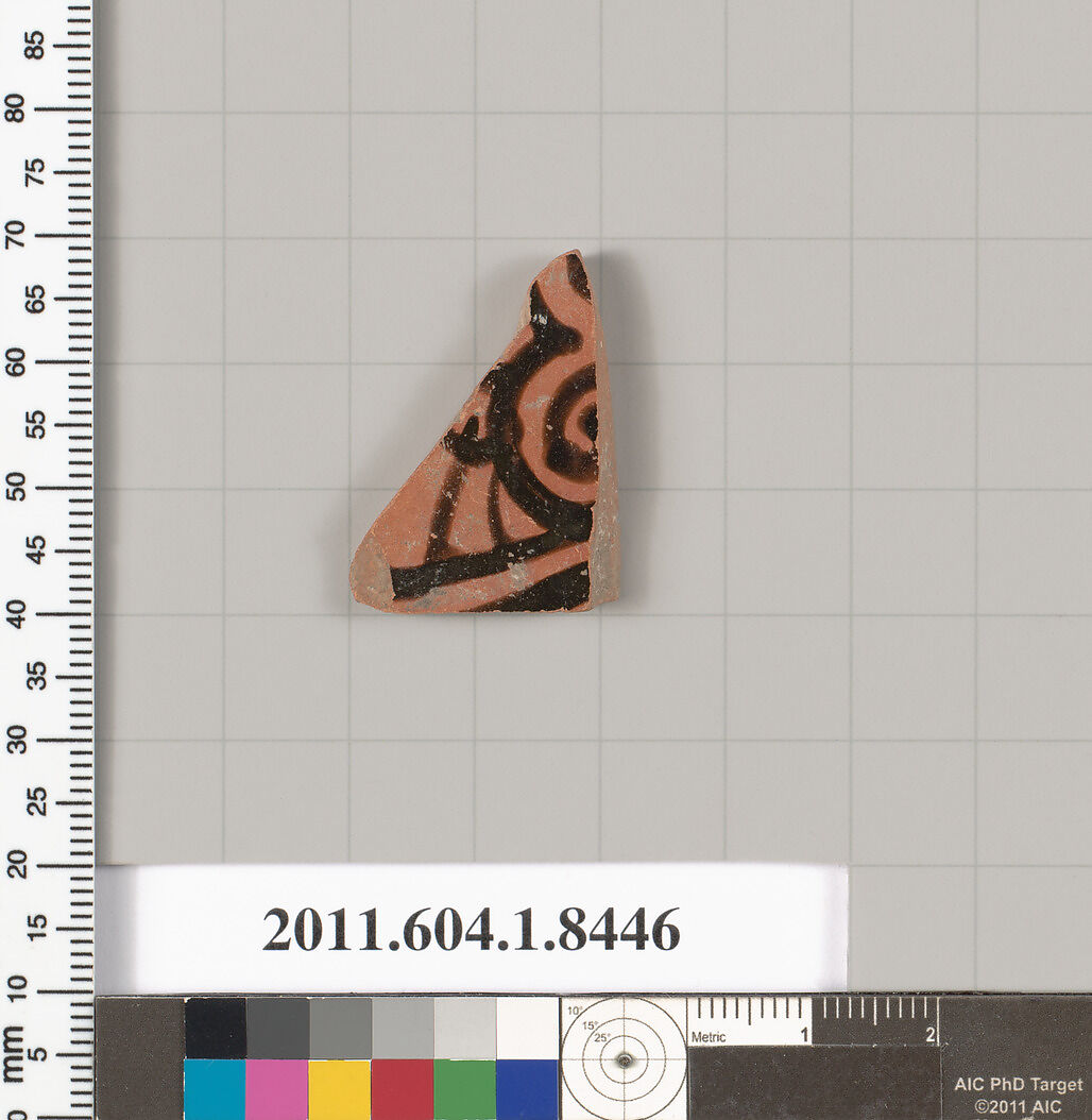 Terracotta fragment of a kylix (drinking cup), Terracotta, Greek, Attic