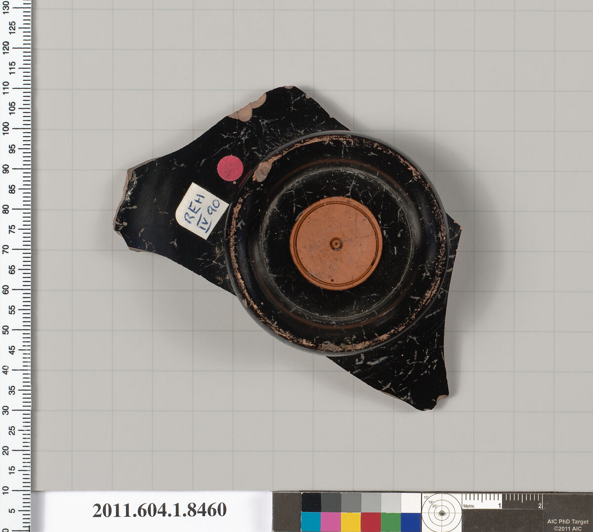 Terracotta fragment of a stemless kylix (drinking cup), Terracotta, Greek, Attic