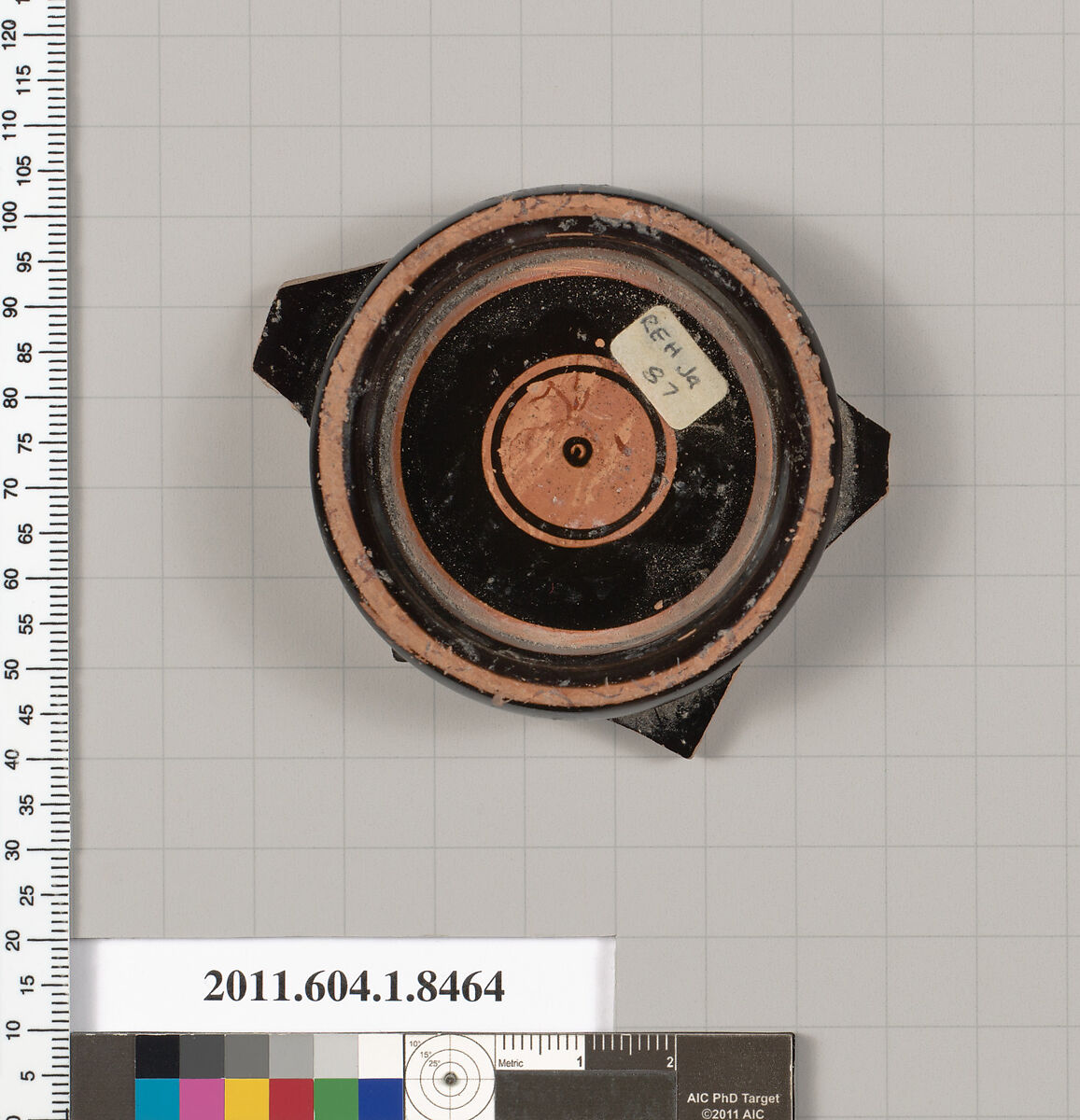 Terracotta fragment of a stemless kylix (drinking cup), Terracotta, Greek, Attic