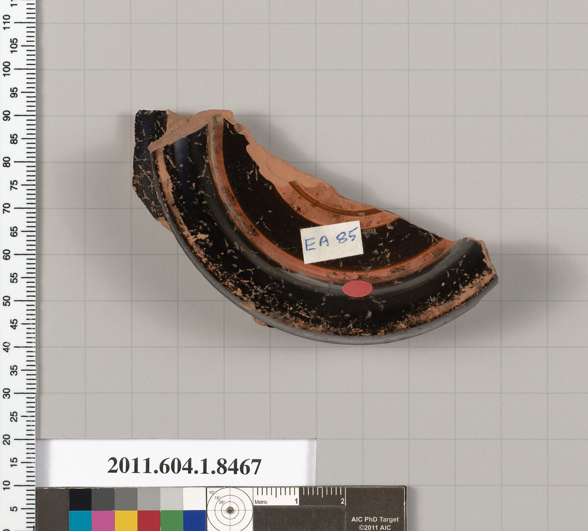 Terracotta fragment of a stemless kylix (drinking cup), Terracotta, Greek, Attic
