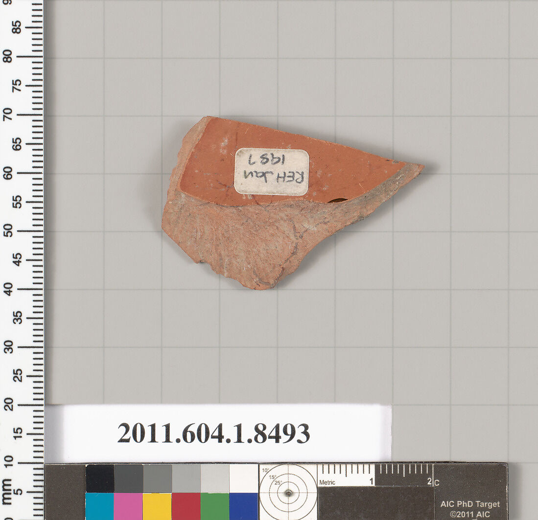 Terracotta fragment of a stemless kylix (drinking cup), Terracotta, Greek, Attic