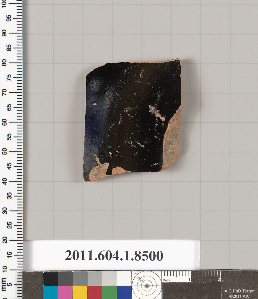 Terracotta fragment of a stemless kylix (drinking cup), Terracotta, Greek, Attic