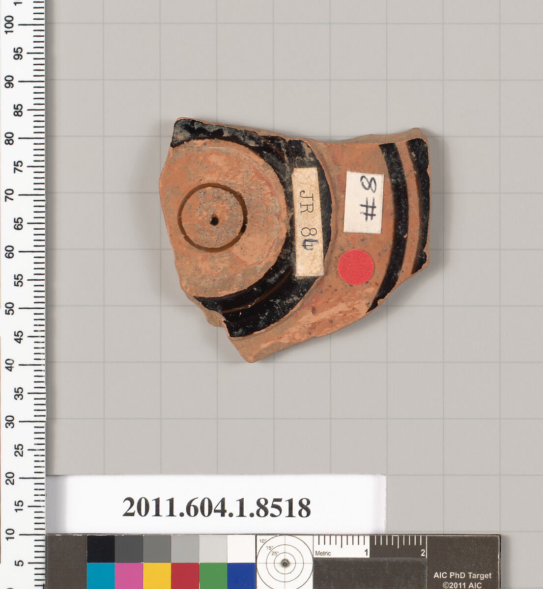 Terracotta fragment of a stemless kylix (drinking cup), Terracotta, Greek, Attic