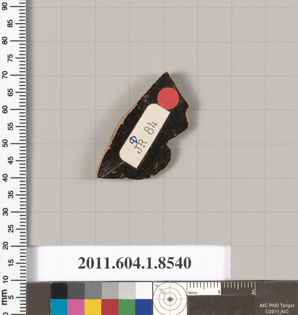 Terracotta fragment of a stemless kylix (drinking cup), Terracotta, Greek, Attic