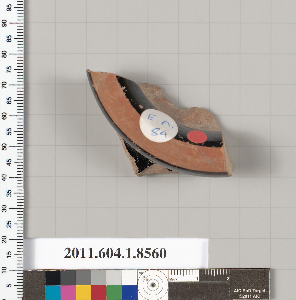 Terracotta fragment of a stemless kylix (drinking cup), Terracotta, Greek, Attic