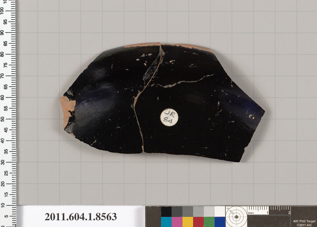 Terracotta rim fragment of a stemless kylix (drinking cup), Terracotta, Greek, Attic