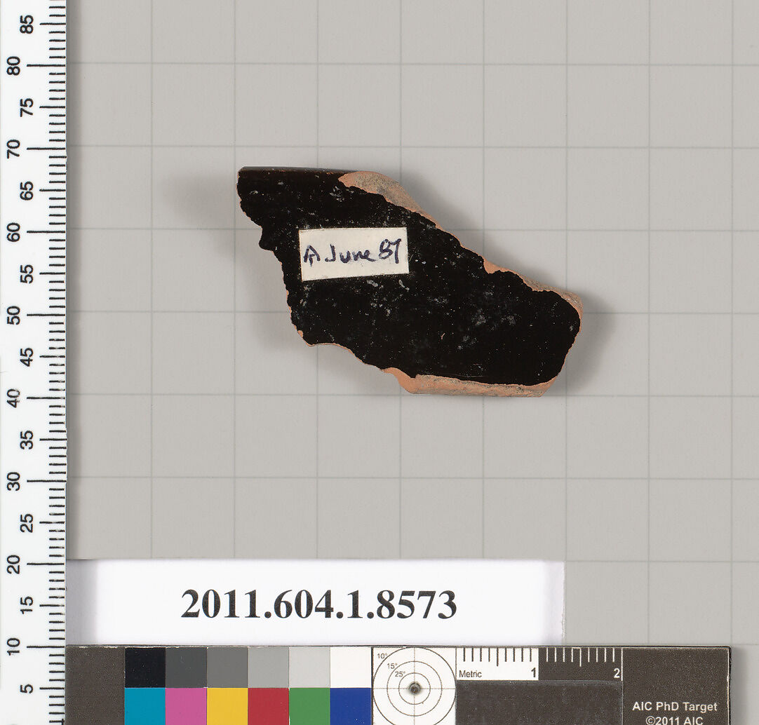 Terracotta rim fragment of a kylix (drinking cup), Terracotta, Greek, Attic
