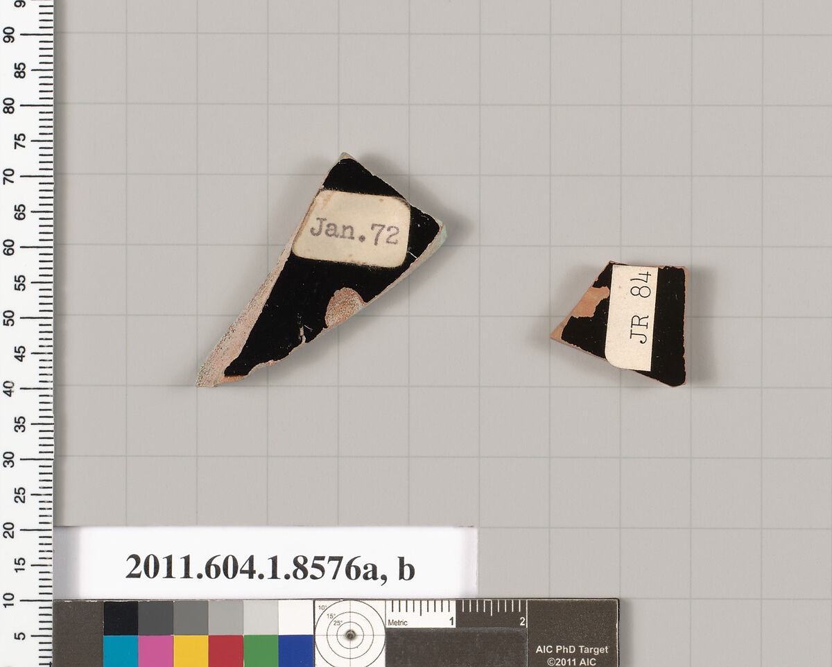 Terracotta fragments of stemless kylikes (drinking cups), Terracotta, Greek, Attic