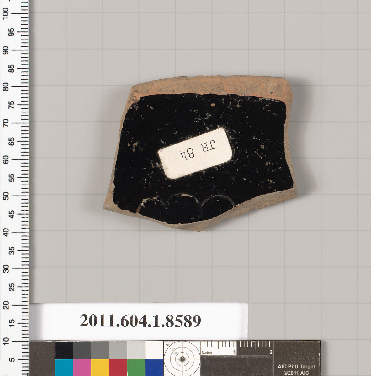 Terracotta fragment of a stemless kylix (drinking cup), Terracotta, Greek, Attic