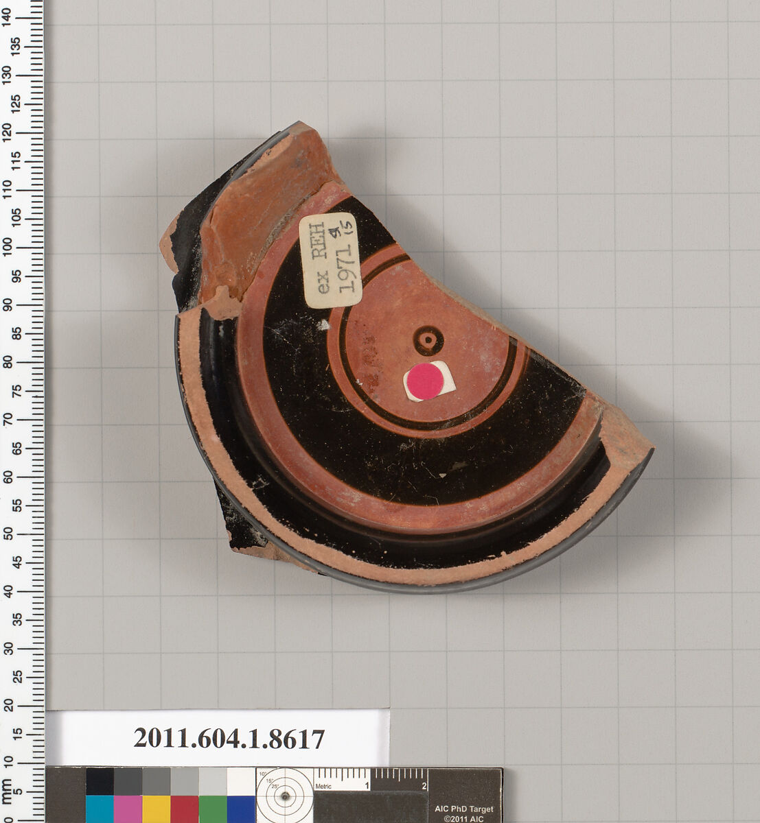 Terracotta fragment of a stemless kylix (drinking cup), Terracotta, Greek, Attic