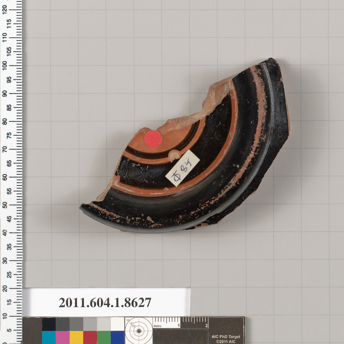 Terracotta fragment of a stemless kylix (drinking cup), Terracotta, Greek, Attic