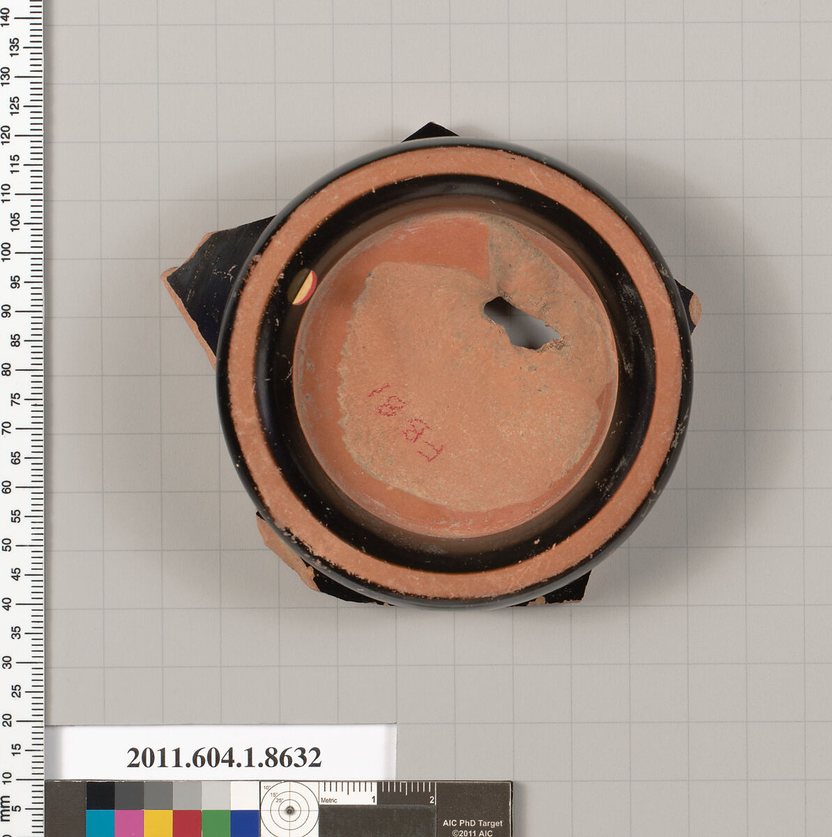 Terracotta fragment of a stemless kylix (drinking cup), Terracotta, Greek, Attic