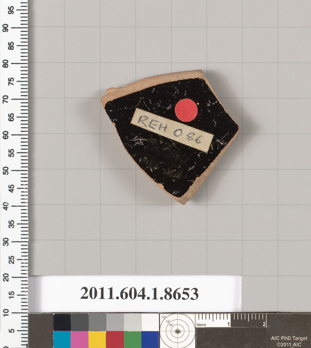 Terracotta rim fragment of a stemless? kylix (drinking cup), Terracotta, Greek, Attic