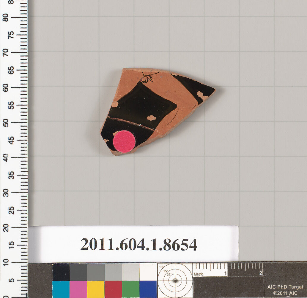 Terracotta rim fragment of a stemless? kylix (drinking cup), Terracotta, Greek, Attic