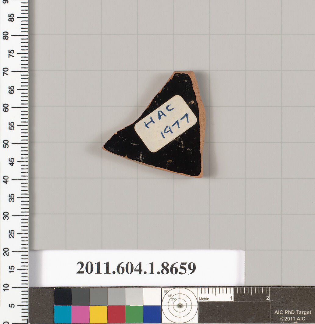 Terracotta rim fragment of a stemless? kylix (drinking cup), Terracotta, Greek, Attic