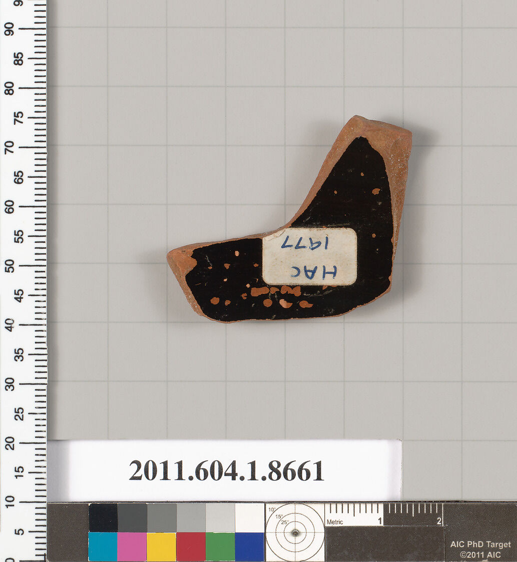 Terracotta rim fragment of a stemless? kylix (drinking cup), Terracotta, Greek, Attic