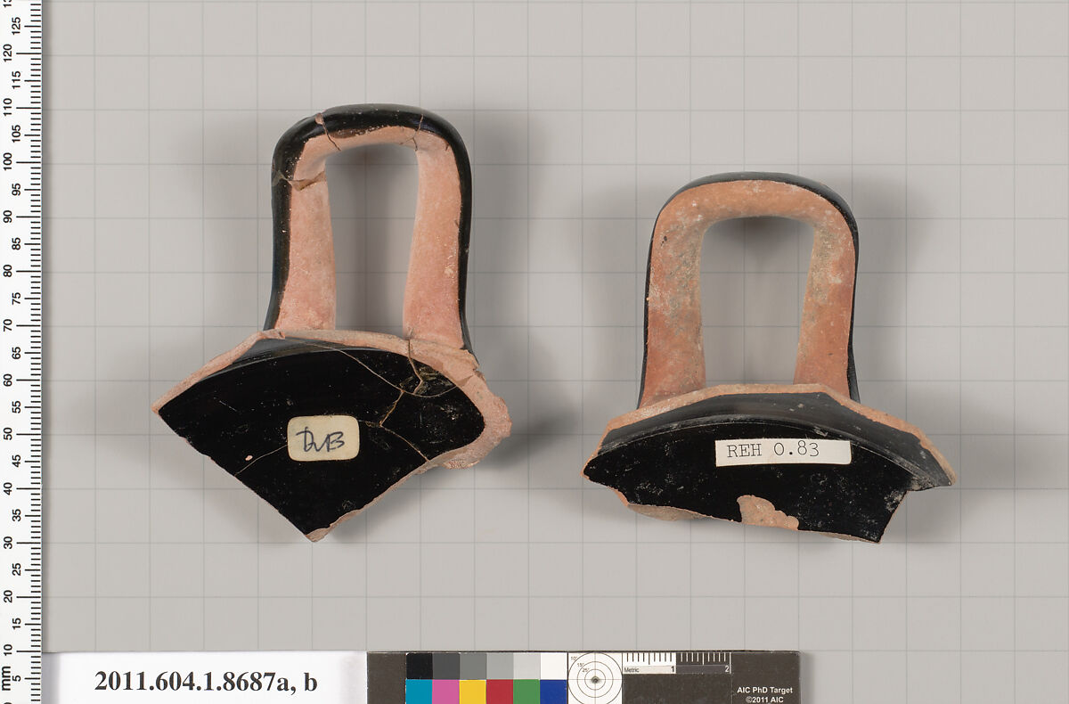 Terracotta fragments of stemless kylikes (drinking cups), Terracotta, Greek, Attic