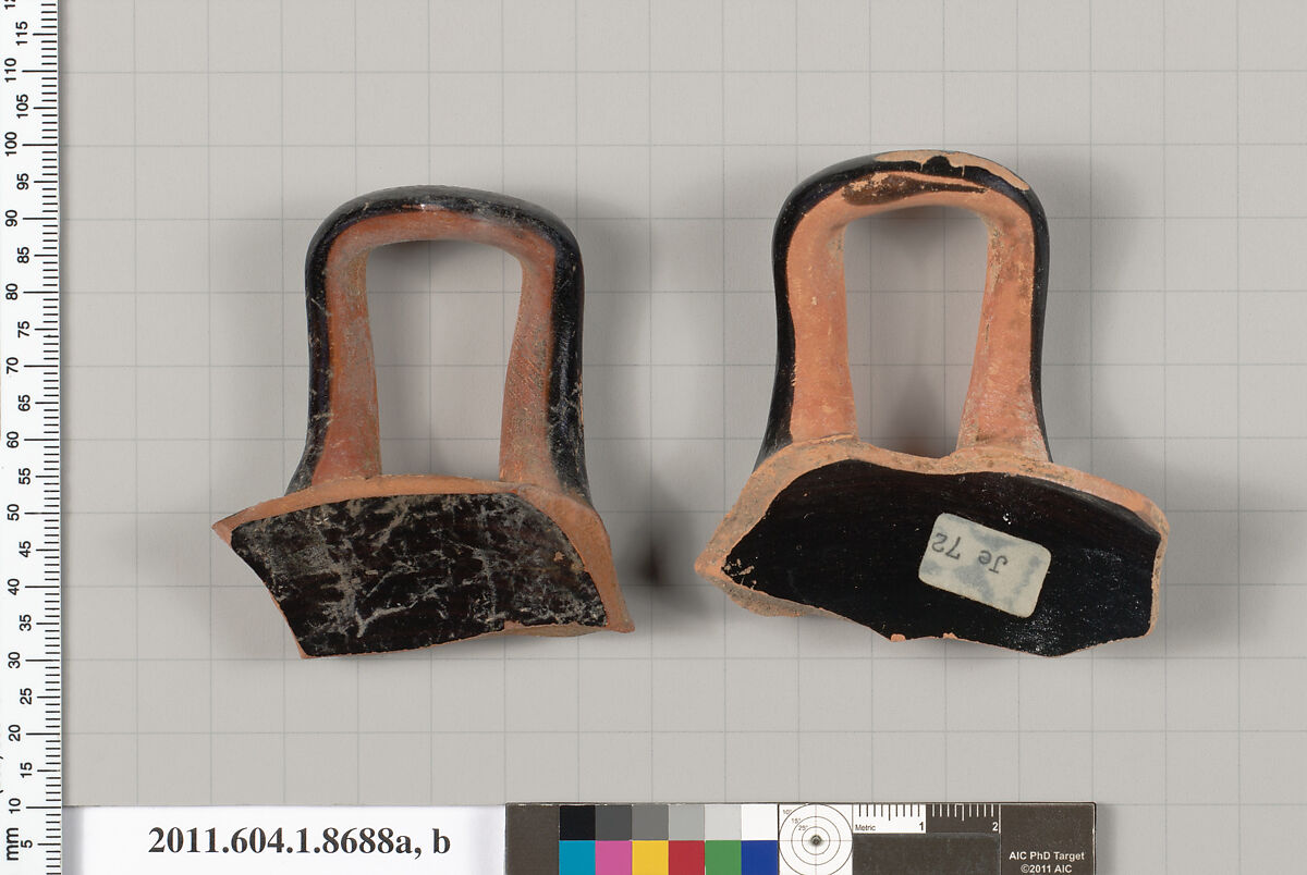 Terracotta fragments of stemless kylikes (drinking cups), Terracotta, Greek, Attic