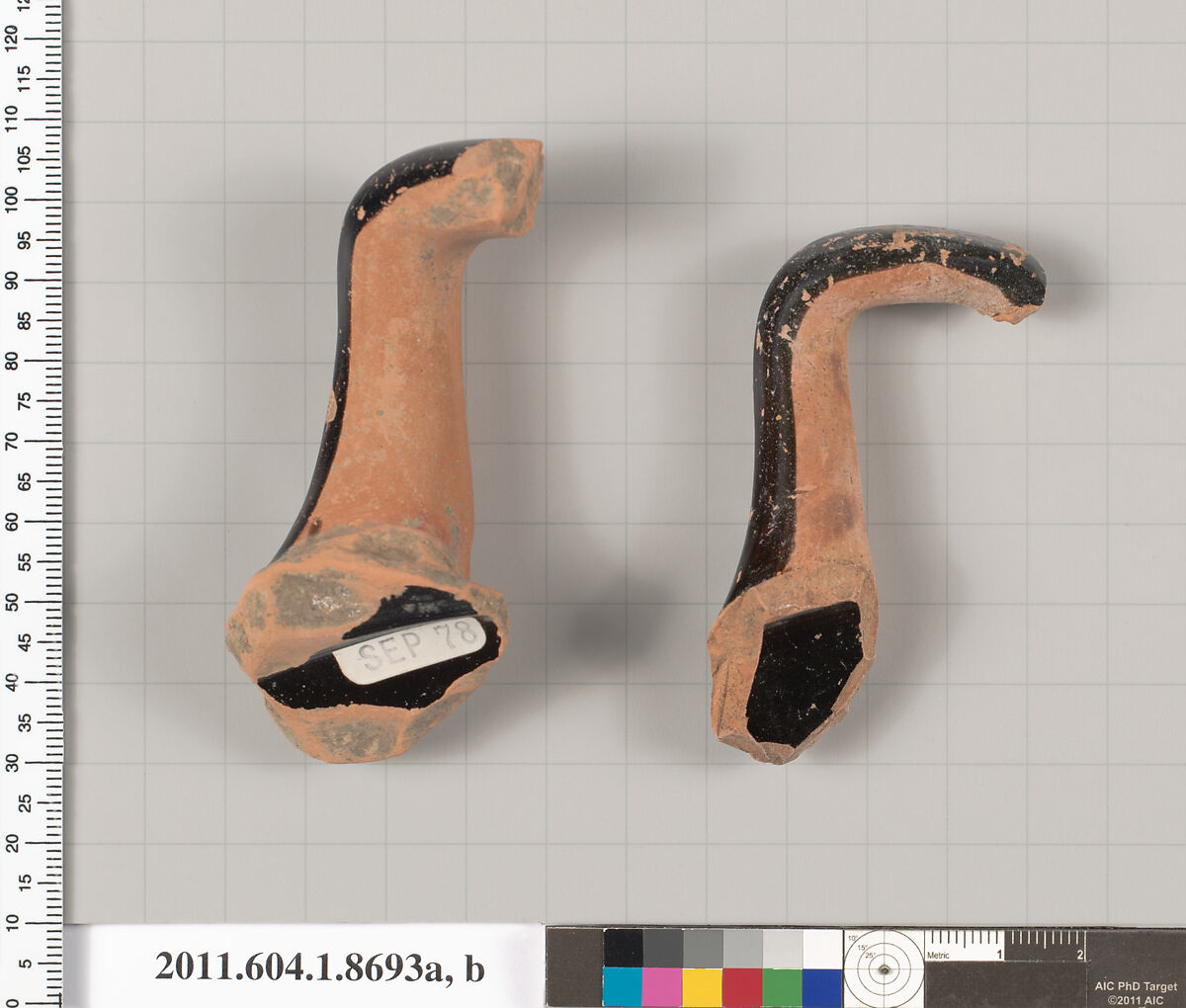 Terracotta fragments of stemless kylikes (drinking cups), Terracotta, Greek, Attic