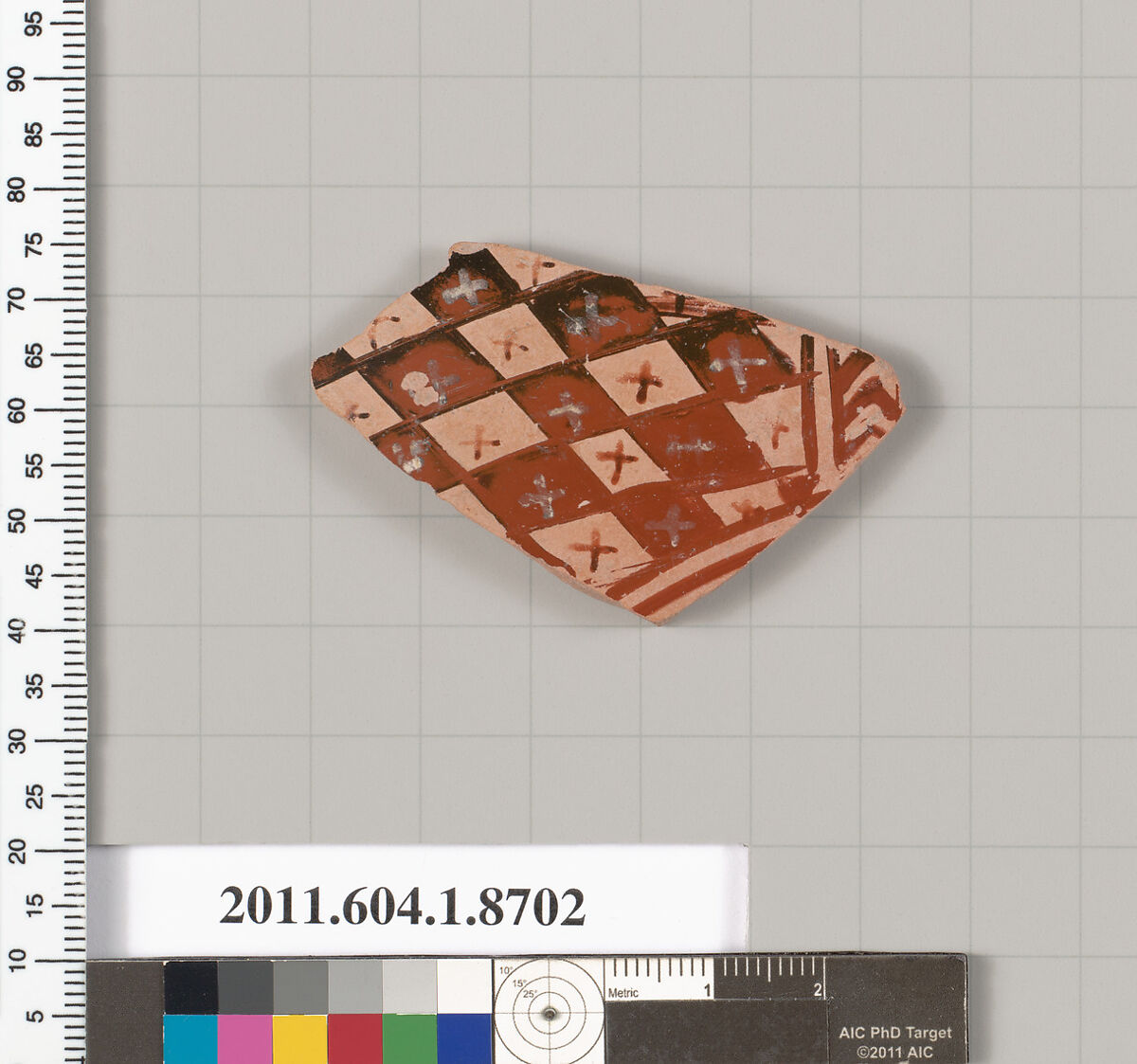 Terracotta fragment of a stemless kylix (drinking cup), Terracotta, Greek, Attic