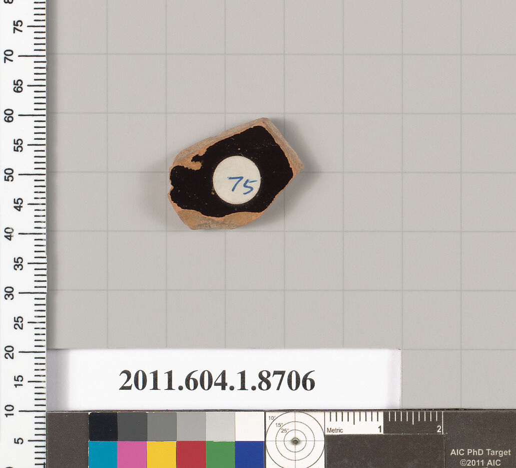 Terracotta fragment of a kylix (drinking cup), Terracotta, Greek, Attic