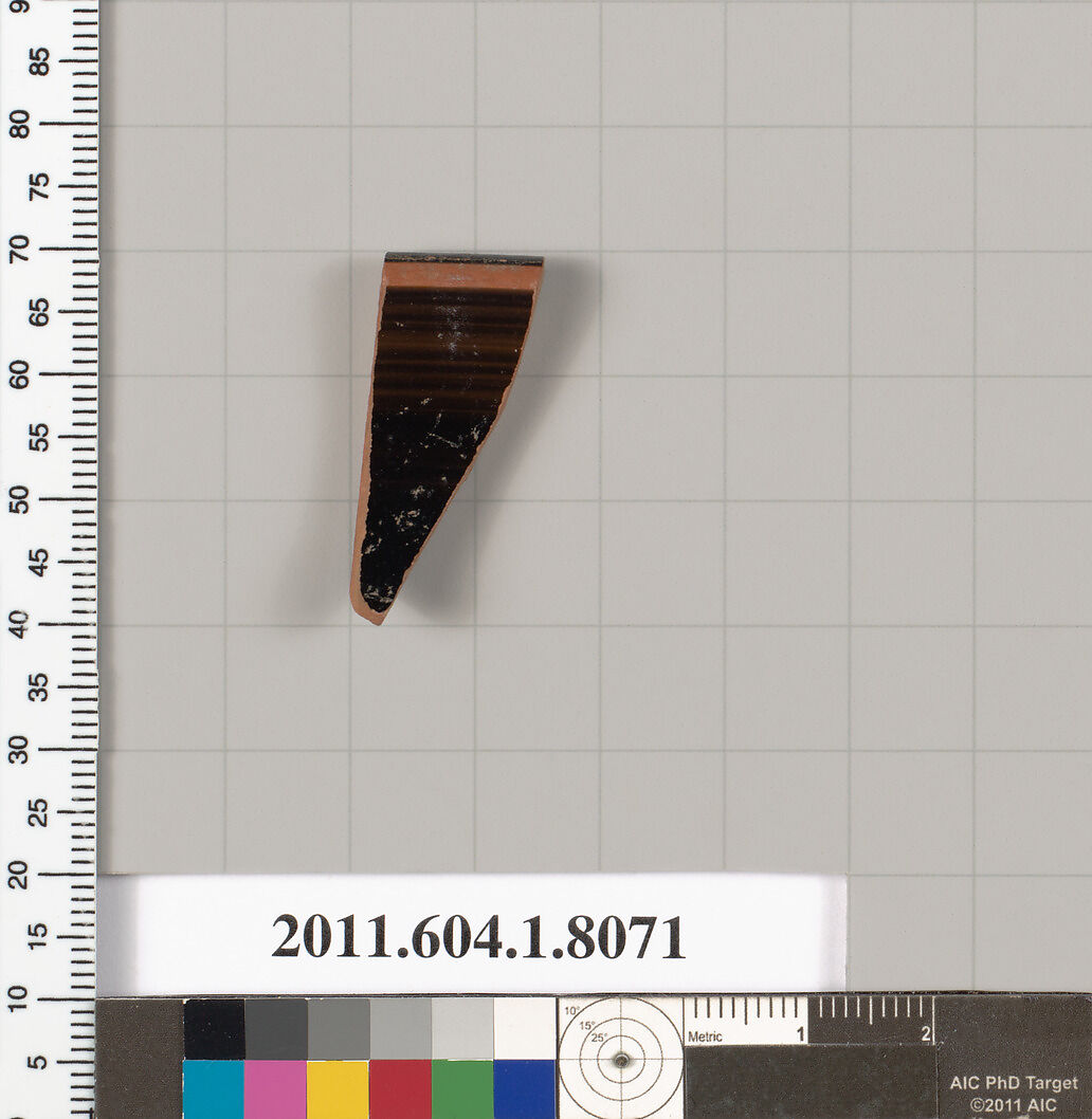 Terracotta rim fragment of a kylix (drinking cup), Terracotta, Greek, Attic