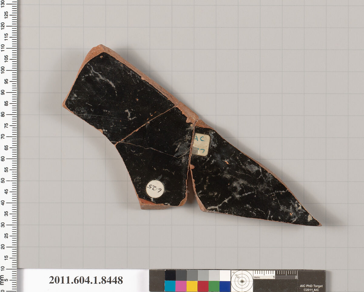 Terracotta fragment of a kylix (drinking cup), Terracotta, Greek, Attic