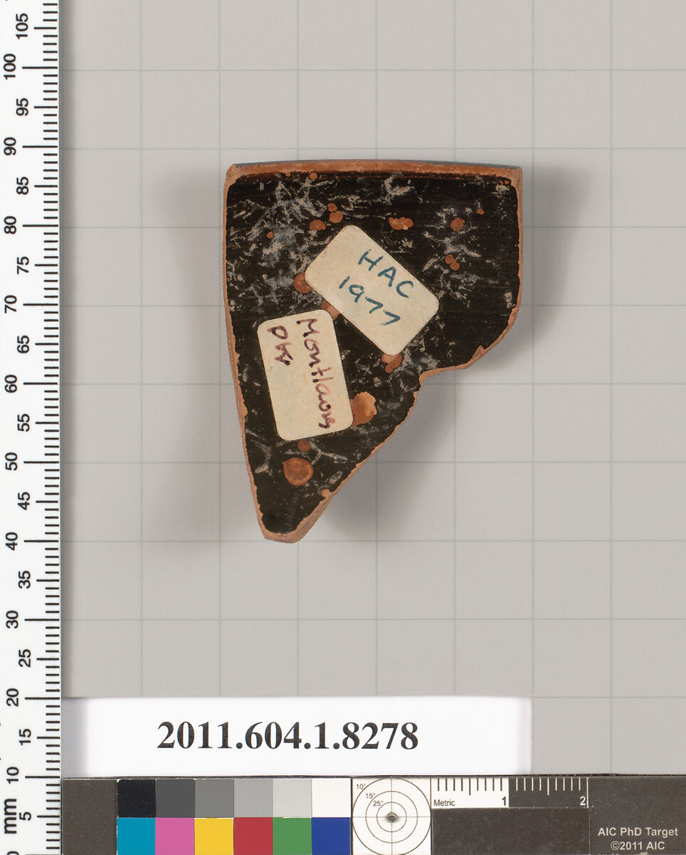 Terracotta rim fragment of a kylix (drinking cup), Attributed to the Montlaurès Painter [DvB], Terracotta, Greek, Attic