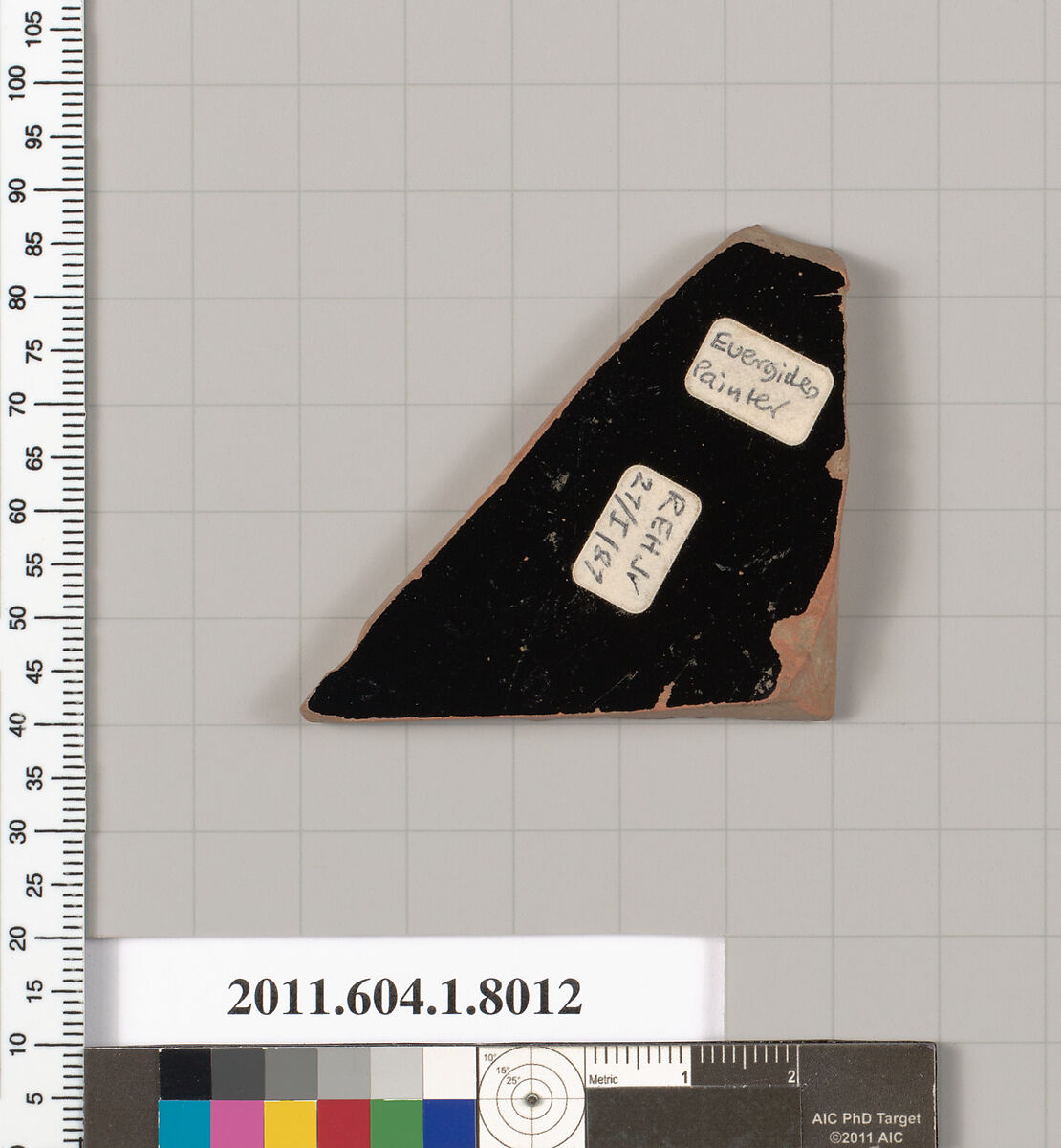 Terracotta fragment of a kylix (drinking cup), Attributed to the Euergides Painter [DvB], Terracotta, Greek, Attic