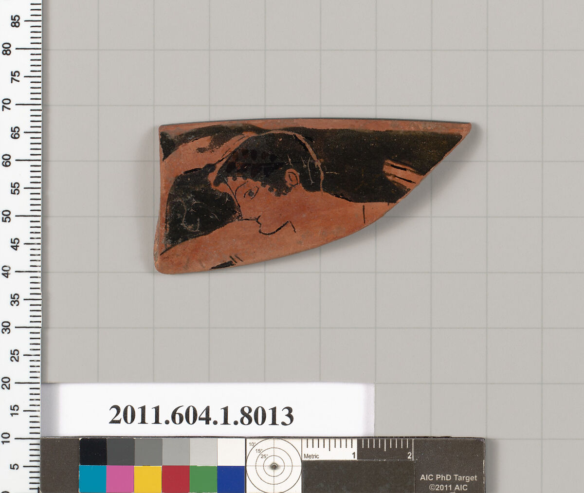 Terracotta rim fragment of a kylix (drinking cup), Attributed to the Euergides Painter [DvB], Terracotta, Greek, Attic 