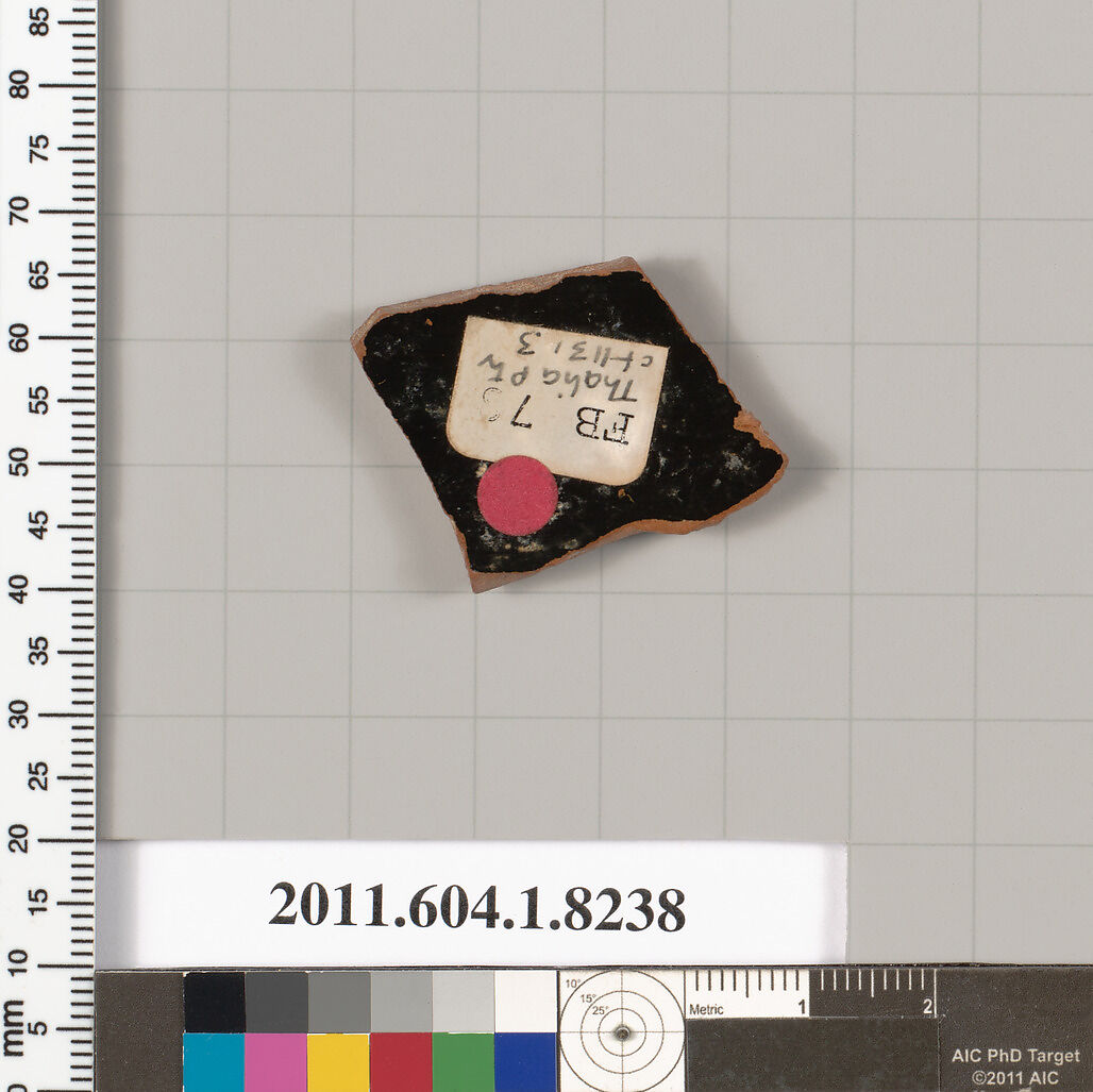 Terracotta fragment of a kylix (drinking cup), Attributed to the Thalia Painter [DvB], Terracotta, Greek, Attic