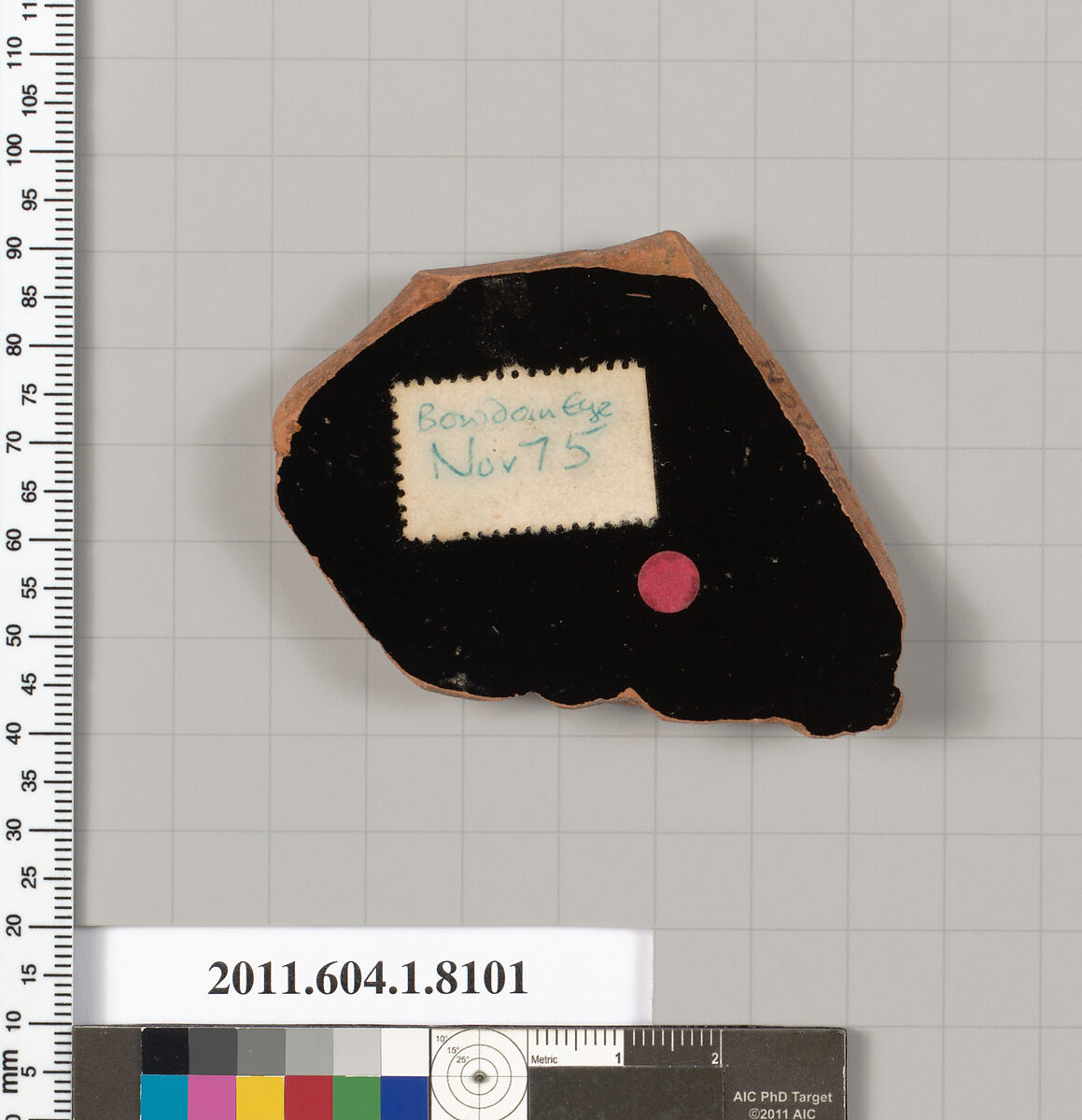 Terracotta fragment of a kylix (drinking cup), Attributed to the Bowdoin-Eye Painter [DvB], Terracotta, Greek, Attic